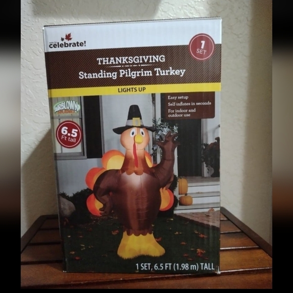 6.5 Standing Pilgrim Turkey Airblown Inflatable Thanksgiving NEW - Picture 1 of 2